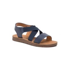 BASSANO WSL996-1 Granatowy. Niebieskie sandały damskie Bassano, bez wzorów, ze skóry ekologicznej, bez obcasa, bez zapięcia. Za 49,99 zł.