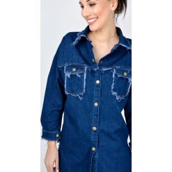 Bluzy damskie: Bluza z ciemnego jeansu z poszarpanymi końcami
