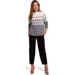 Sweter w norweskie wzory szary. Szare swetry damskie e-margeritka.pl, na jesień, s, bez wzorów, z krótkim rękawem, krótkie, bez kaptura. Za 118,99 zł.