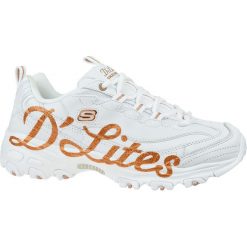 Skechers D'Lites Glitzy City 13165-WTRG buty sneakers damskie białe 38,5. Białe buty sportowe damskie Skechers, z napisami, ze skóry, sportowe, na fitness i siłownię. W wyprzedaży za 299,99 zł.