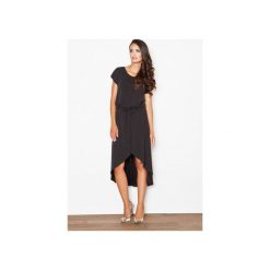 Sukienka M394 Czarny. Czarne sukienki damskie FIGL, xl, bez wzorów, z asymetrycznym kołnierzem, z krótkim rękawem, krótkie, mini, asymetryczne. Za 139,00 zł.
