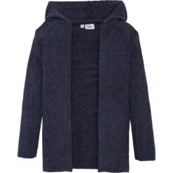 Kardigan z dzianiny szenilowej bonprix ciemnoniebieski. Niebieskie swetry dziewczęce bonprix, bez wzorów, z dzianiny, z kapturem, bez rękawów, bez kaptura. Za 37,99 zł.
