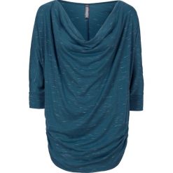 Shirt z dekoltem "wodą" bonprix niebieskozielony morski. Niebieskie koszulki damskie bonprix, bez wzorów, bez kołnierzyka, bez rękawów. Za 74,99 zł.