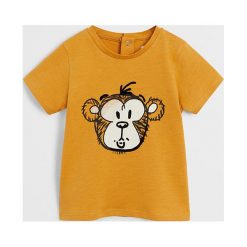 Mango Kids - T-shirt dziecięcy Mono 80-104 cm. Żółte t-shirty chłopięce Mango Kids, z nadrukiem, z bawełny, bez rękawów. Za 45,90 zł.