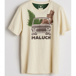 Bawełniany T-shirt z nadrukiem - Kremowy. Białe t-shirty męskie z nadrukiem marki Reserved, l, z bawełny. Za 39,99 zł.