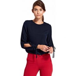 Granatowa Elegancka Bluzka z Wiązaniem przy Rękawach. Niebieskie bluzki damskie marki Molly.pl, s, bez wzorów, eleganckie, bez kołnierzyka, bez rękawów. Za 119,90 zł.