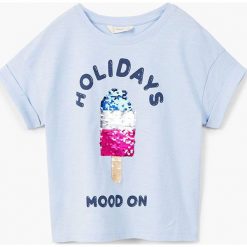 Mango Kids - Top dziecięcy Cold 110-164 cm. Szare topy damskie marki Mango Kids, z aplikacjami, z bawełny, z okrągłym kołnierzem. W wyprzedaży za 29,90 zł.