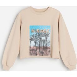 Bawełniana bluza z nadrukiem - Beżowy. Brązowe bluzy damskie Reserved, z nadrukiem, z bawełny, bez rękawów, bez kaptura. Za 59,99 zł.
