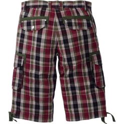 Bermudy bojówki Regular Fit bonprix bordowo-czarny w kratę. Czerwone spodenki i szorty męskie marki bonprix, m, z aplikacjami. Za 109,99 zł.