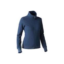 Bluza na zamek Gym & Pilates 500 damska. Niebieskie bluzy damskie DOMYOS, xs, bez wzorów, z elastanu, bez rękawów, bez kaptura. W wyprzedaży za 34,99 zł.