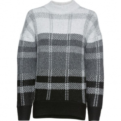 Sweter dzianinowy bonprix szary w kratę. Szare bez kategorii bonprix, z dzianiny, z okrągłym kołnierzem. Za 37,99 zł.