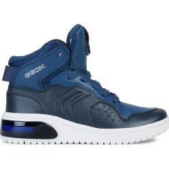 Geox - Buty dziecięce. Niebieskie trampki chłopięce Geox, bez wzorów, ze skóry, sportowe, z okrągłym noskiem, bez zapięcia. W wyprzedaży za 229,90 zł.