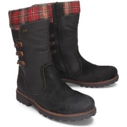 RIEKER REMONTE D7467-03 black combination, kozaki damskie. Czarne kozaki damskie Rieker Remonte, z wełny, bez obcasa, na zamek. Za 399,90 zł.