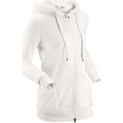 Bluza rozpinana z polaru baranka bonprix biel wełny. Białe bluzy damskie bonprix, bez wzorów, z wełny, bez rękawów, bez kaptura. Za 109,99 zł.