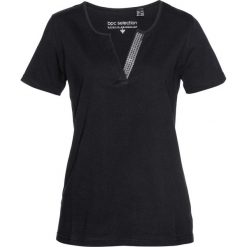 T-shirt z cekinami bonprix czarny. Czarne koszulki damskie bonprix, bez wzorów, bez kołnierzyka, bez rękawów. Za 37,99 zł.