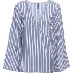 Shirt bluzkowy z efektem założenia kopertowego bonprix matowy niebieski - biały w paski. Niebieskie koszulki damskie bonprix, w paski, bez kołnierzyka, bez rękawów. Za 49,99 zł.