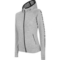 Bluza damska BLD004 - chłodny jasny szary melanż. Szare bluzy damskie 4f, bez wzorów, z dzianiny, bez rękawów, z kapturem. W wyprzedaży za 149,99 zł.