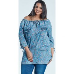 Kwiecista bluzka bez ramion duże rozmiary OVERSIZE PLUS SIZE WIOSNA. Niebieskie tuniki damskie Moda Size Plus Iwanek, na co dzień, na wiosnę, s, w kwiaty, ze skóry, sportowe, bez kołnierzyka, plus size, bez rękawów. Za 145,00 zł.