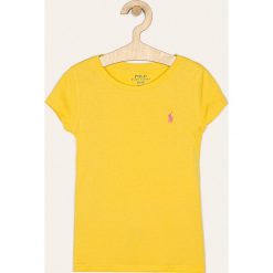 Polo Ralph Lauren - T-shirt dziecięcy 134-176 cm. Żółte bluzki dziewczęce Polo Ralph Lauren, bez wzorów, z bawełny, z okrągłym kołnierzem, z krótkim rękawem, krótkie, bez kaptura. Za 159,90 zł.