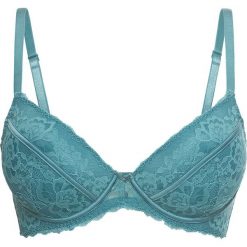 Biustonosz usztywniany bonprix kobaltowo-turkusowy. Niebieskie biustonosze bonprix, w koronkowe wzory, z satyny. Za 37,99 zł.