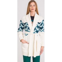 KARDIGAN ELISABETTA FRANCHI. Białe swetry damskie Elisabetta Franchi, w paski, z bawełny. Za 1274,50 zł.