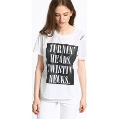 Reebok - Top. Szare topy sportowe damskie marki Reebok, s, z nadrukiem, z poliesteru, z okrągłym kołnierzem. W wyprzedaży za 79,90 zł.