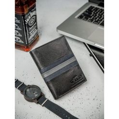 Portfel męski skórzany Always Wild N4-SF czarny - CZARNY Z SZARYM. Szare portfele męskie ALWAYS WILD, bez wzorów. Za 39,99 zł.