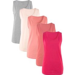 Długi top (5 sztuk) bonprix kremowy jasnoróżowy + brzoskwiniowy + rabarbarowy + czerwień granatu + jasnoszary melanż. Białe topy damskie bonprix, melanż. Za 84,95 zł.