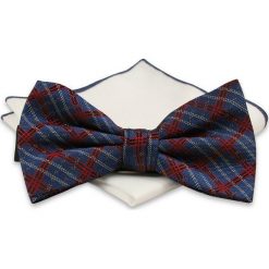 Niebiesko-Czerwona Mucha z Białą Poszetką -CHATTIER- Męska, w Dużą Kratkę MUCH0585. Czerwone muszki męskie Chattier, na imprezę, w paski, eleganckie. Za 44,00 zł.