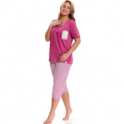 Piżama w kolorze różowo-białym - t-shirt, spodnie. Białe piżamy damskie Doctor Nap, l, w paski. W wyprzedaży za 72,95 zł.