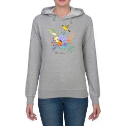Bluza damska. Kwiaty i ptaki. Szare bluzy rozpinane damskie Pakamera, w kwiaty, z kapturem. Za 119,00 zł.