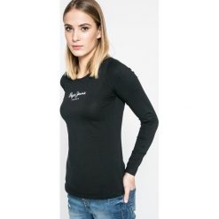 Pepe Jeans - Bluzka New Virginia. Czarne bluzki asymetryczne Pepe Jeans, l, z nadrukiem, z bawełny, casualowe, z okrągłym kołnierzem. W wyprzedaży za 89,90 zł.