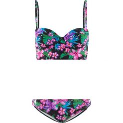 Stroje dwuczęściowe damskie: Bikini na fiszbinach (2 części) bonprix czarno-jasnoróżowo-turkusowy wzorzysty