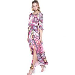 Wielobarwna sukienka maxi L'AF ARIANA. Różowe sukienki damskie L’AF, na co dzień, l, w paski, z szyfonu, eleganckie, bez kołnierzyka, z krótkim rękawem, krótkie, mini, proste. W wyprzedaży za 529,00 zł.