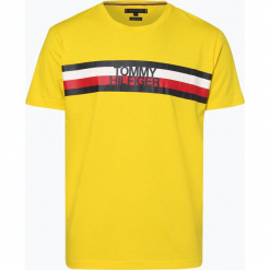 Tommy Hilfiger - T-shirt męski, żółty. Żółte t-shirty męskie TOMMY HILFIGER, xl, w paski, z bawełny, bez kołnierzyka. Za 139,95 zł.