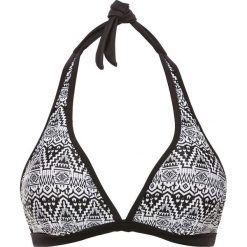 Biustonosz bikini z ramiączkami wiązanymi na szyi bonprix czarno-biały z nadrukiem. Czarne stroje kąpielowe damskie bonprix, z nadrukiem. Za 49,99 zł.