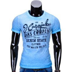 T-shirty męskie: T-SHIRT MĘSKI Z NADRUKIEM S671 – NIEBIESKI