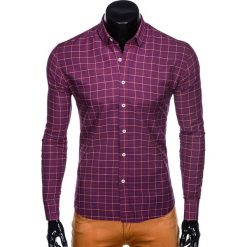 Koszula męska w kratę z długim rękawem K449 - bordowa. Czerwone koszule męskie Ombre Clothing, s, bez wzorów, z bawełny, bez kołnierzyka, z długim rękawem. Za 39,00 zł.