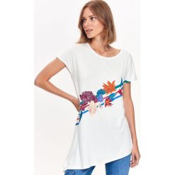 T-SHIRT DAMSKI Z MOTYWEM KWIATOWYM, LUŹNY, ASYMETRYCZNY. Białe t-shirty damskie marki Christmas T-Shirt, xl, z bawełny. Za 24,99 zł.