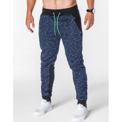 Spodnie męskie dresowe P640 - granatowe. Niebieskie spodnie męskie Ombre Clothing, na imprezę, s, bez wzorów, z bawełny. Za 49,00 zł.