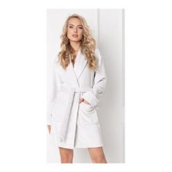 Szlafrok Elly Grey. Szare szlafroki damskie Aruelle, z aplikacjami, z satyny, bez rękawów, bez kaptura. Za 169,90 zł.