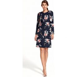 Sukienka trapezowa w kwiaty granat - XXL. Sukienki damskie e-margeritka.pl, na wiosnę, s, w kwiaty, z poliesteru, eleganckie, z krótkim rękawem, krótkie, bez kaptura. Za 178,99 zł.