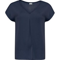 Shirt z różnych materiałów bonprix ciemnoniebieski. Niebieskie koszulki damskie bonprix, z nadrukiem, z poliesteru, z dekoltem w serek, bez rękawów. Za 37,99 zł.