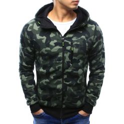 Bluzy męskie: Bluza męska rozpinana z kapturem camo zielone (bx3270)
