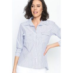 Granatowa Koszula Classic Stripes. Brązowe koszule damskie marki numoco, l, w paski, klasyczne, z dekoltem na plecach. Za 39,99 zł.
