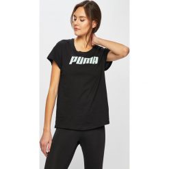 Puma - Top. Czarne topy damskie Puma, s, z nadrukiem, z bawełny, z okrągłym kołnierzem. W wyprzedaży za 79,90 zł.