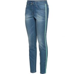 Dżinsy SKINNY w krótszej długości, z paskami z boku nogawki bonprix niebieski "bleached” - akwamarynowy. Niebieskie jeansy damskie bonprix, z jeansu. Za 109,99 zł.
