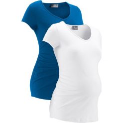 Shirt ciążowy basic (2 szt.) bonprix lazurowy + biały. Niebieskie koszulki damskie bonprix, bez wzorów, z dekoltem w serek, bez rękawów. Za 75,98 zł.