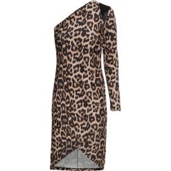 Sukienka w cętki leoparda bonprix jasnobrązowo-czarny leo. Pomarańczowe sukienki damskie bonprix, bez wzorów, bez kołnierzyka, bez rękawów. Za 54,99 zł.
