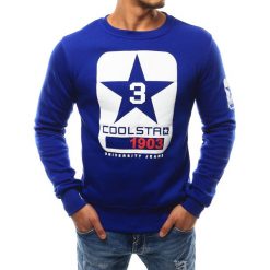Bluzy męskie: Bluza męska bez kaptura z nadrukiem niebieska (bx2411)